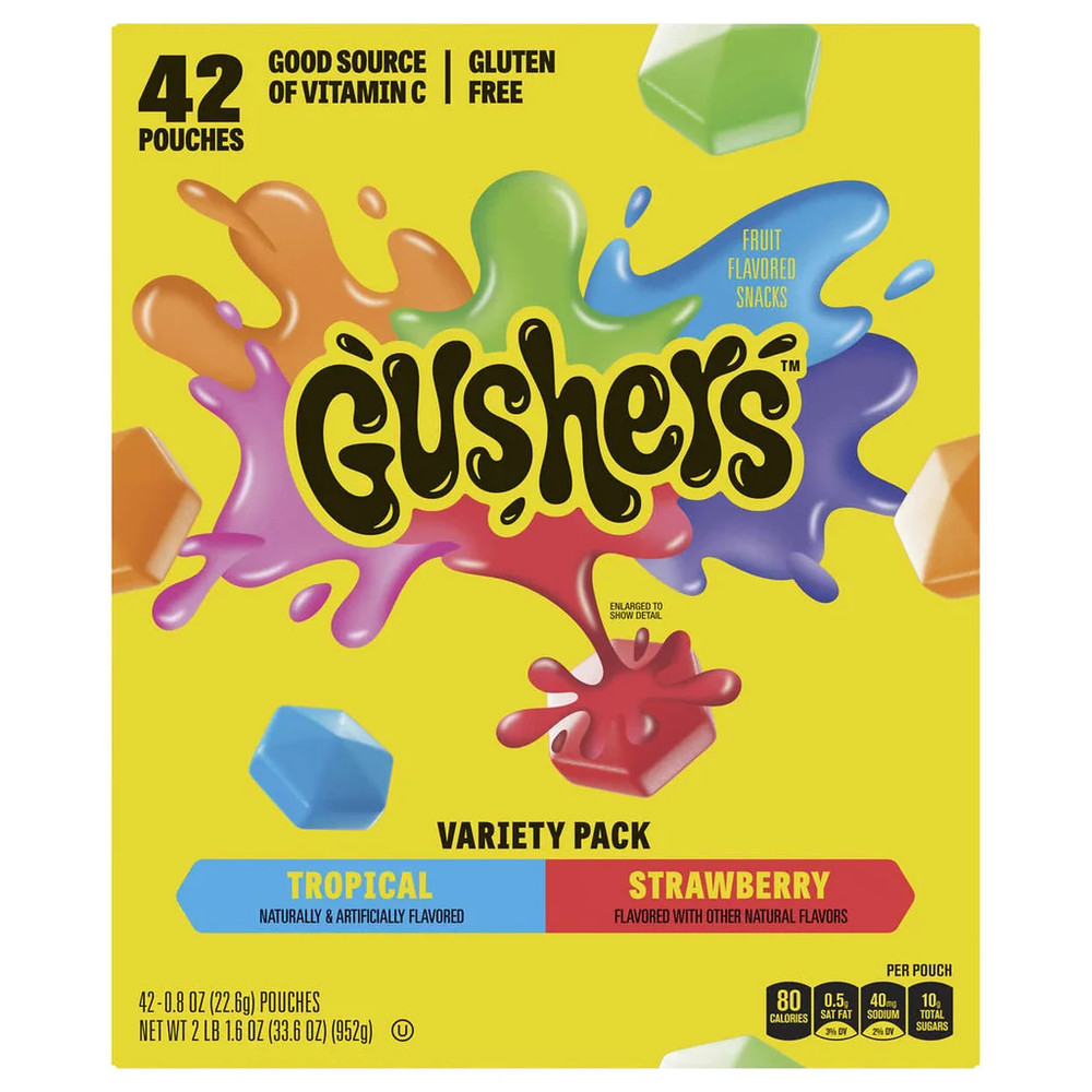 2-Pack Fruit Gushers Fruit Flavored Snacks, Variety Pack, 0.8 oz, 42-Count