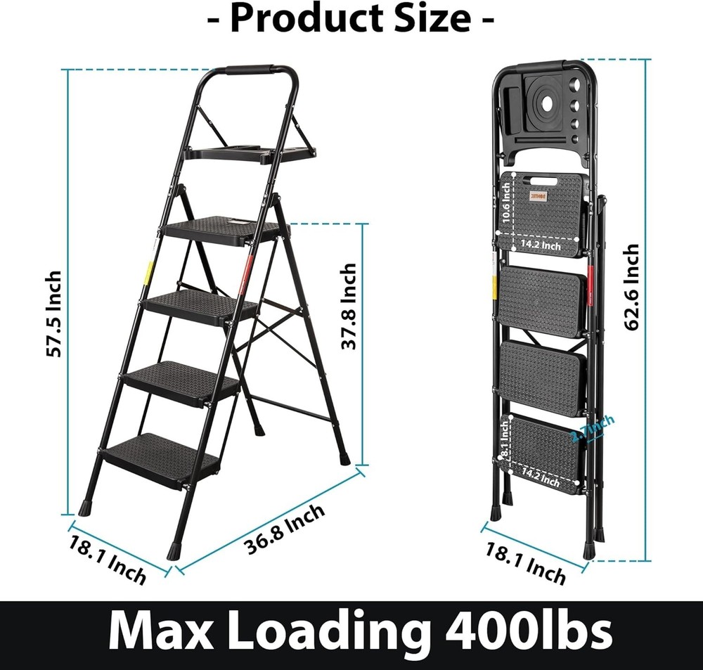 Lightweight 400lb Capacity 4-Step Folding Ladder with Tool Tray for Home Use