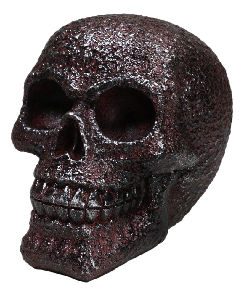 Rustic Corroded Dark Bronze Metallic Finish Skull Resin Figurine Macabre Gothic