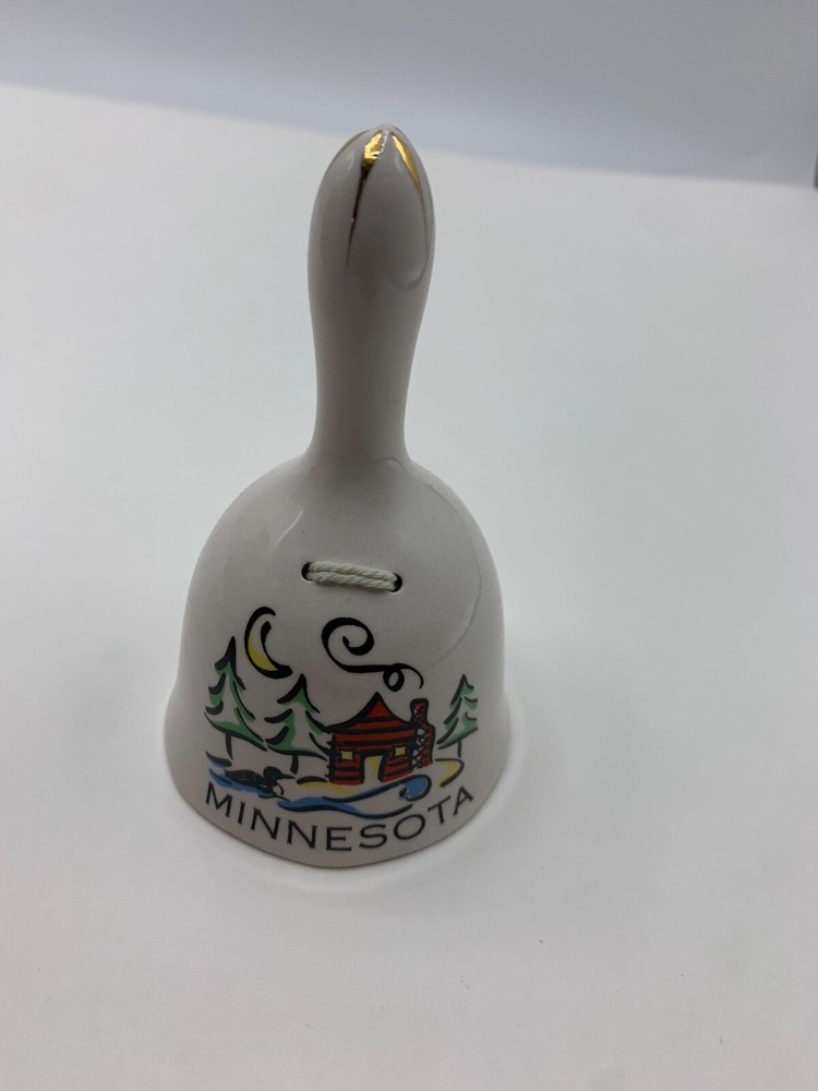 Ceramic Bell Minnesota House White 4" Tall