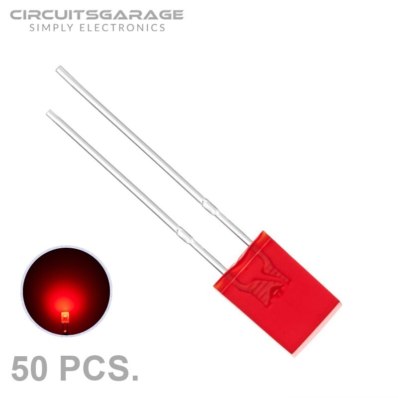 50 x 2x5x7 mm Colored Bright Red Rectangle LED Light Emitting Diode Bulb - USA