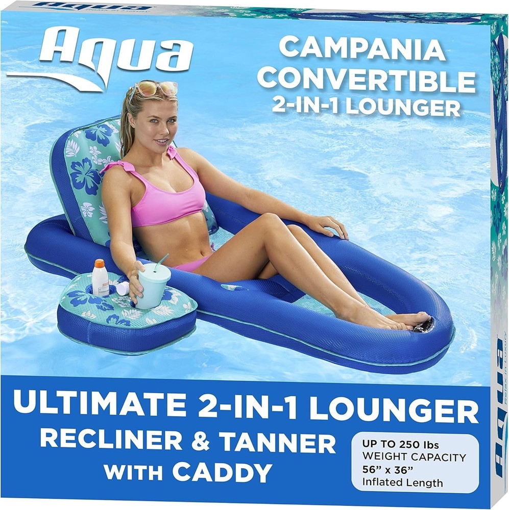 Adjustable Backrest Pool Float for Adults - Teal Hibiscus