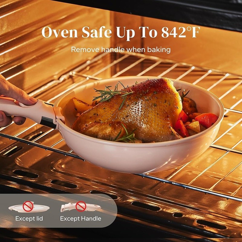 16pcs Nonstick Ceramic Cookware Set Stackable Oven Safe Removable Handle New