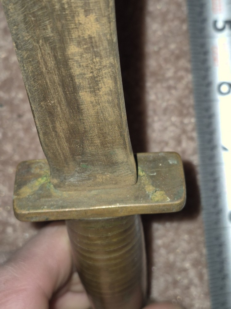 WW2?? Ka-bar Style Knife Solid Brass With Clear Layered Handle Very Solid Heavy