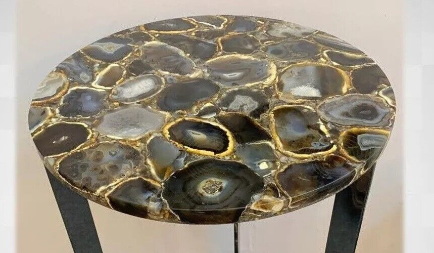 Natural Black Agate Coffee Table Top Side Table, Agate Console Table Home Decor