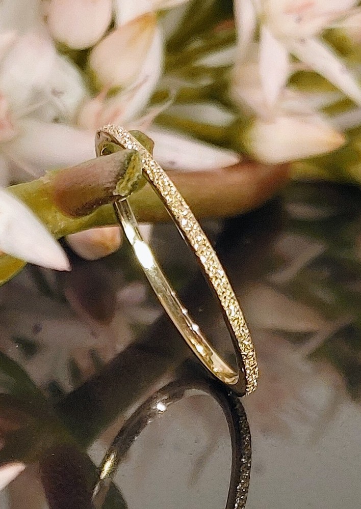 Stardust Eternity Band, 14k Solid Gold Ring, Textured Gold Band, 1mm Midi Ring