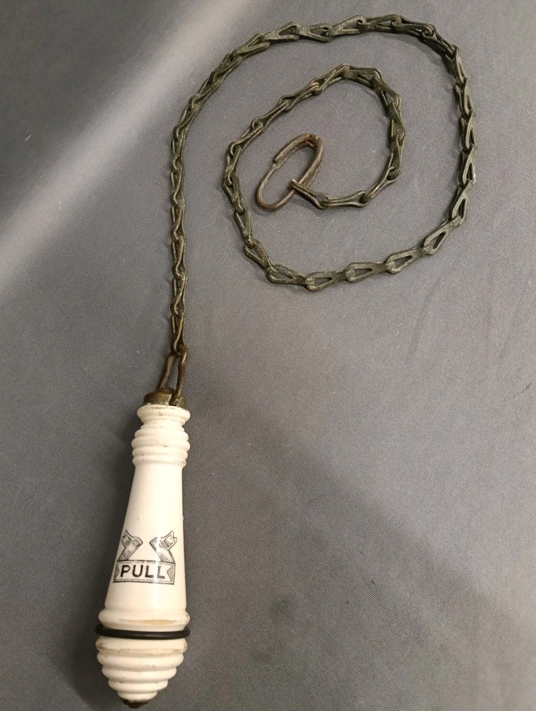 HIGH LEVEL CISTERN LOO PULL / TOILET PULL, CHUNKY AGED BRASS CHAIN