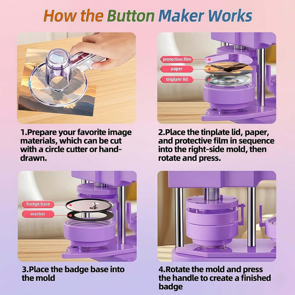 58Mm Button Maker Machine Kit, Installation-Free Button Pin Maker & Pin Maker Ma