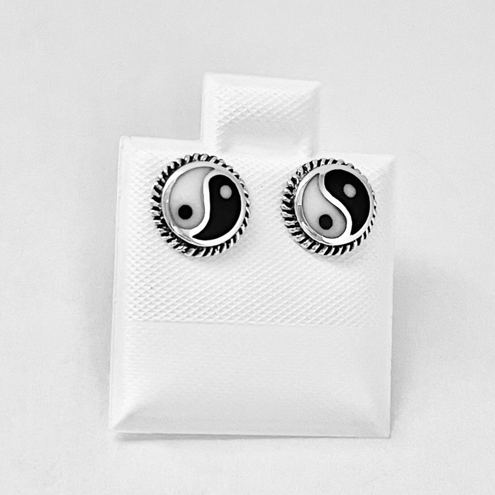 Sterling Silver Yin and Yang Earring with Braid, Silver Earrings, Stud Earring