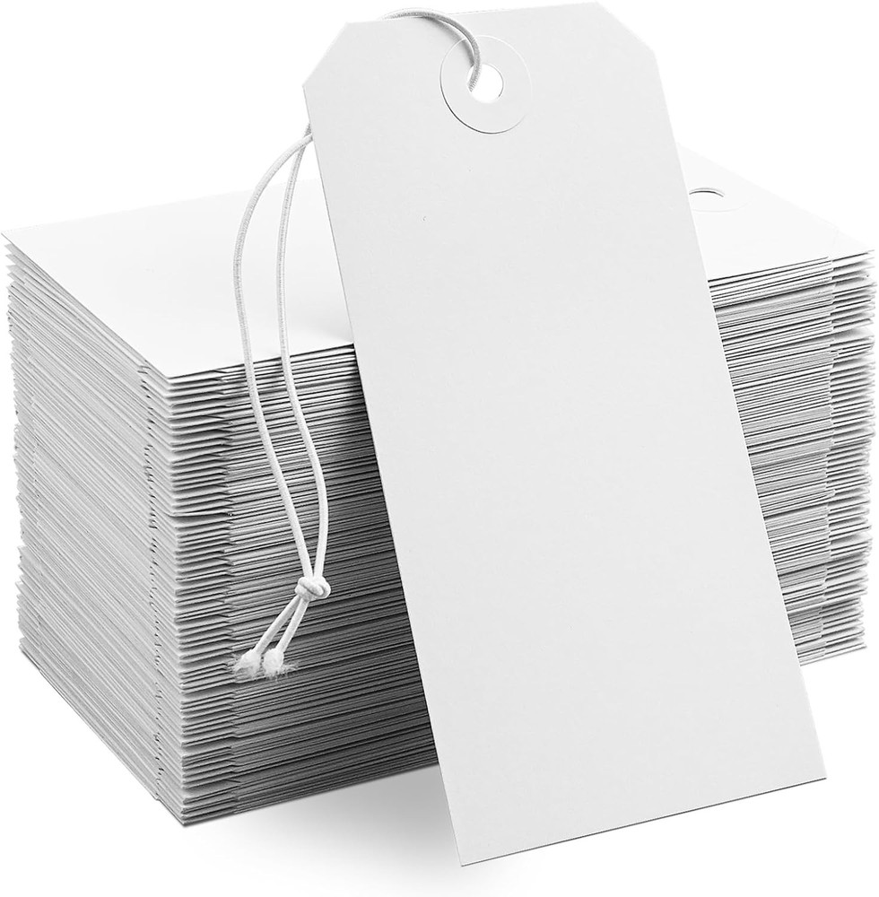 100 Pack White Shipping Tags with Elastic String Blank Labeling Tags with Str...