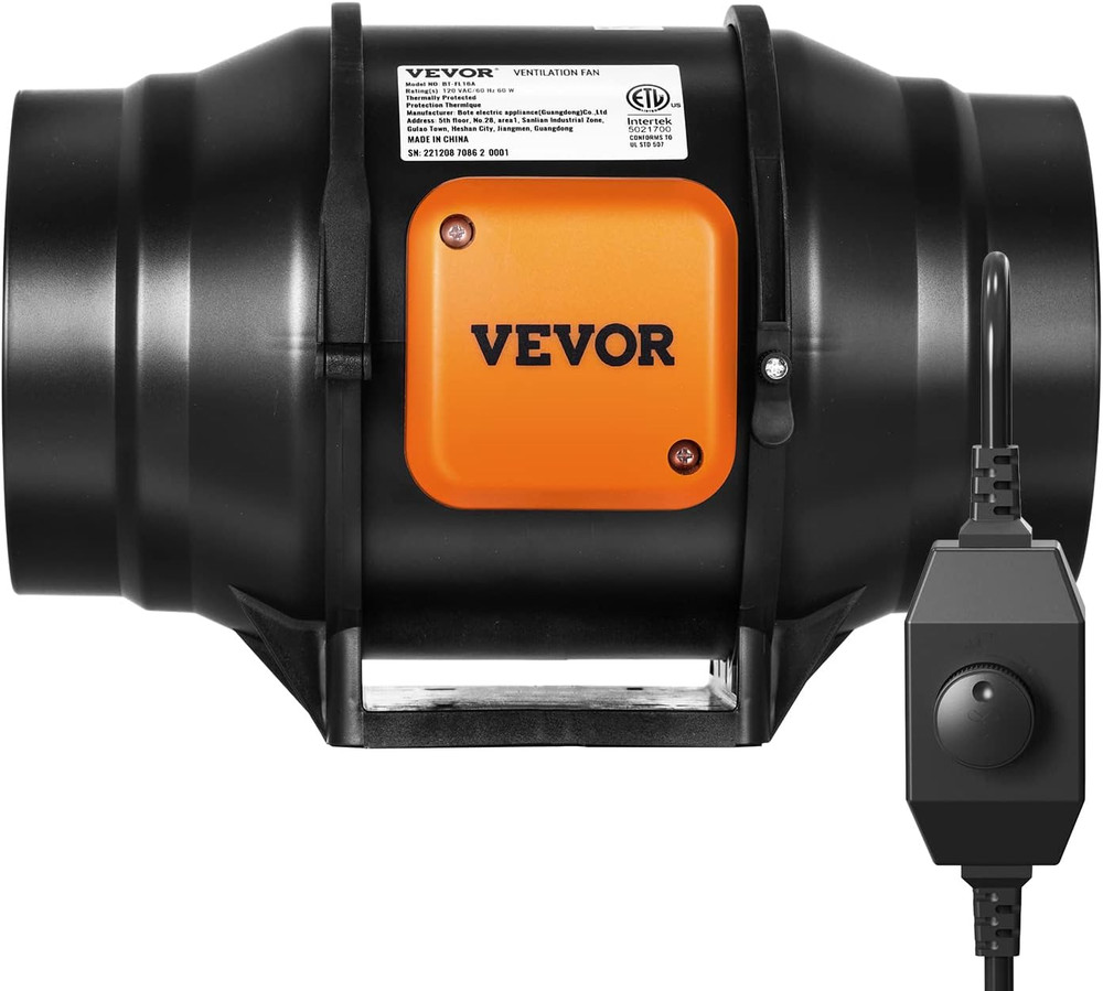 Inline Duct Fan, 6-Inch 400 CFM with Variable Speed Controller, Quiet Ac-Motor V