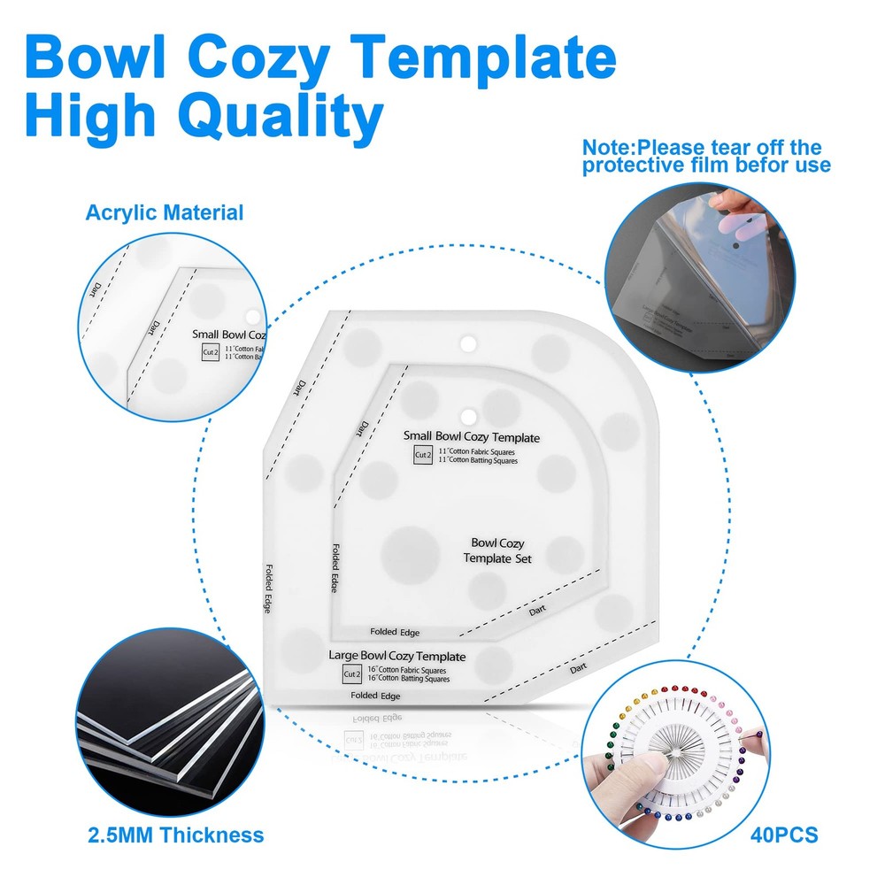 Bowl Cozy Template 3 Sizes, Pattern Cutting 3PCS, White