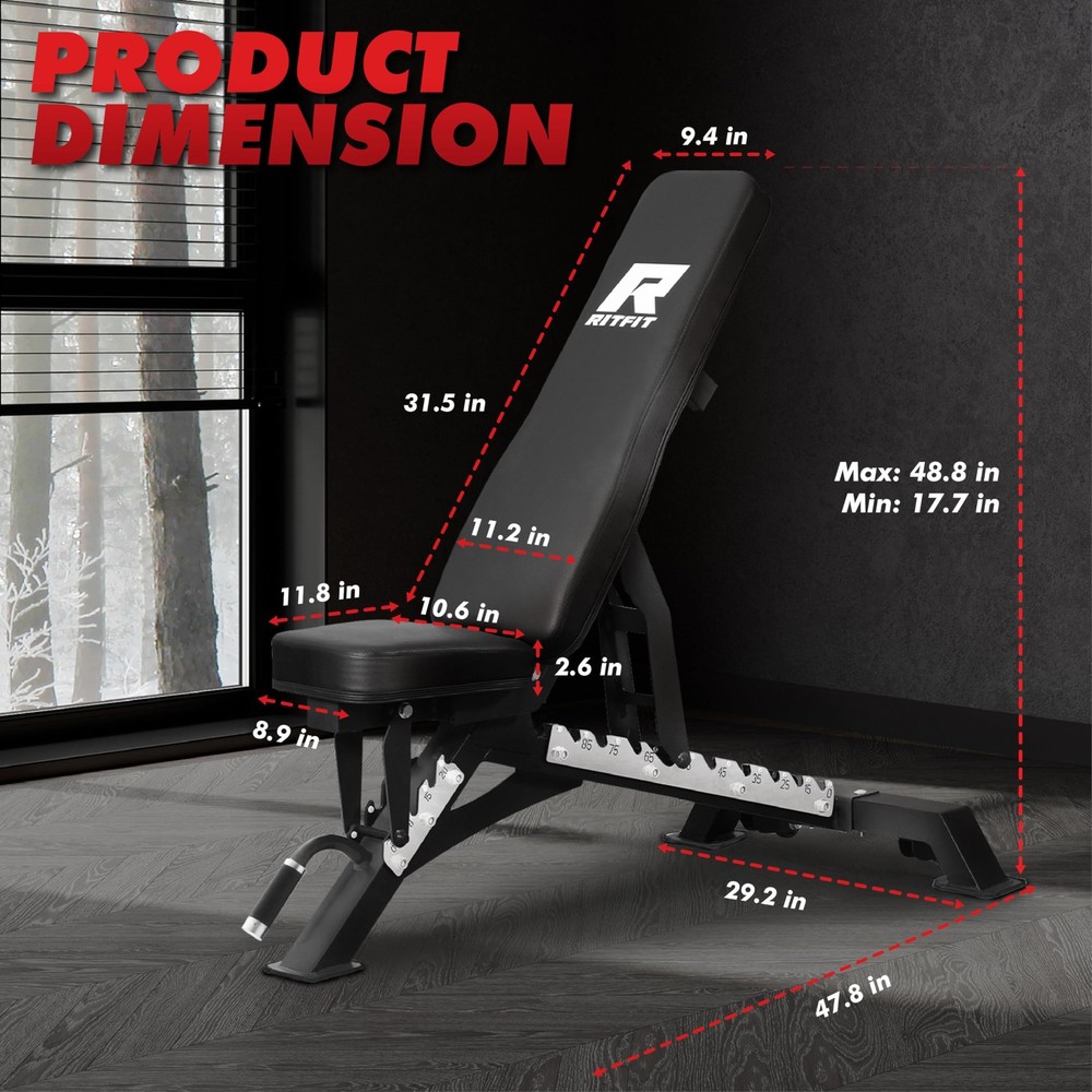 Adjustable Weight Bench with Multiple Back Positions for Full Body Workouts, ...