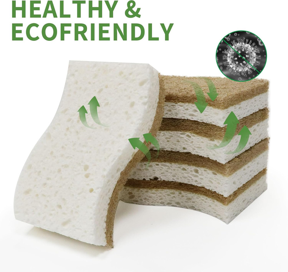 9 Pack Biodegradable Natural Kitchen Sponge - Compostable Cellulose and Coconut