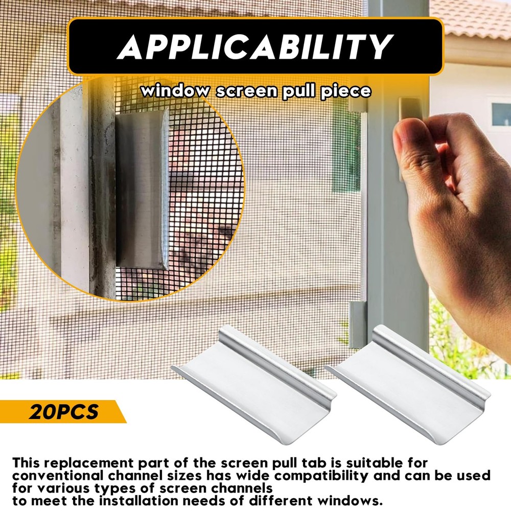 ​​Universal Aluminum Window Screen Pull Tabs 20-Pack Durable UV-Resistant Br...