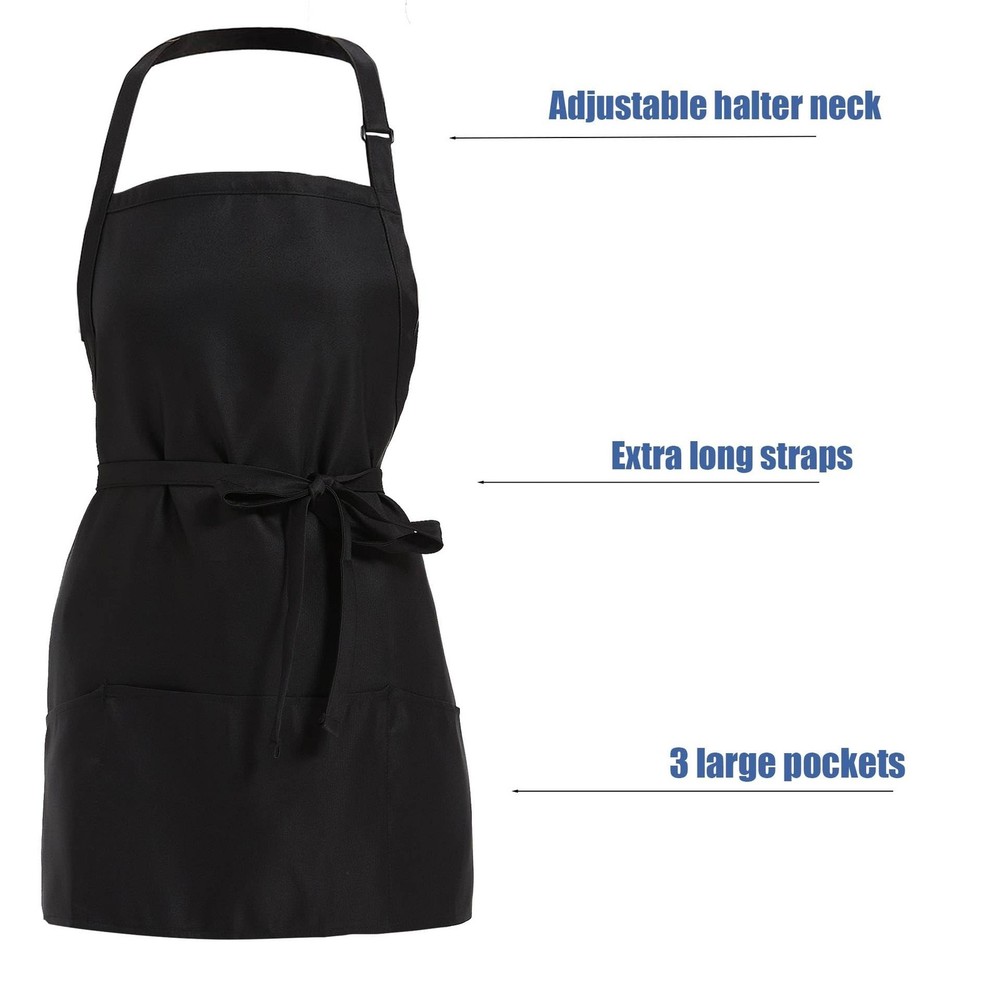 Chef Short Apron With 3 Pockets, Extra Long Straps, Adjustable Halter, BBQ & ...