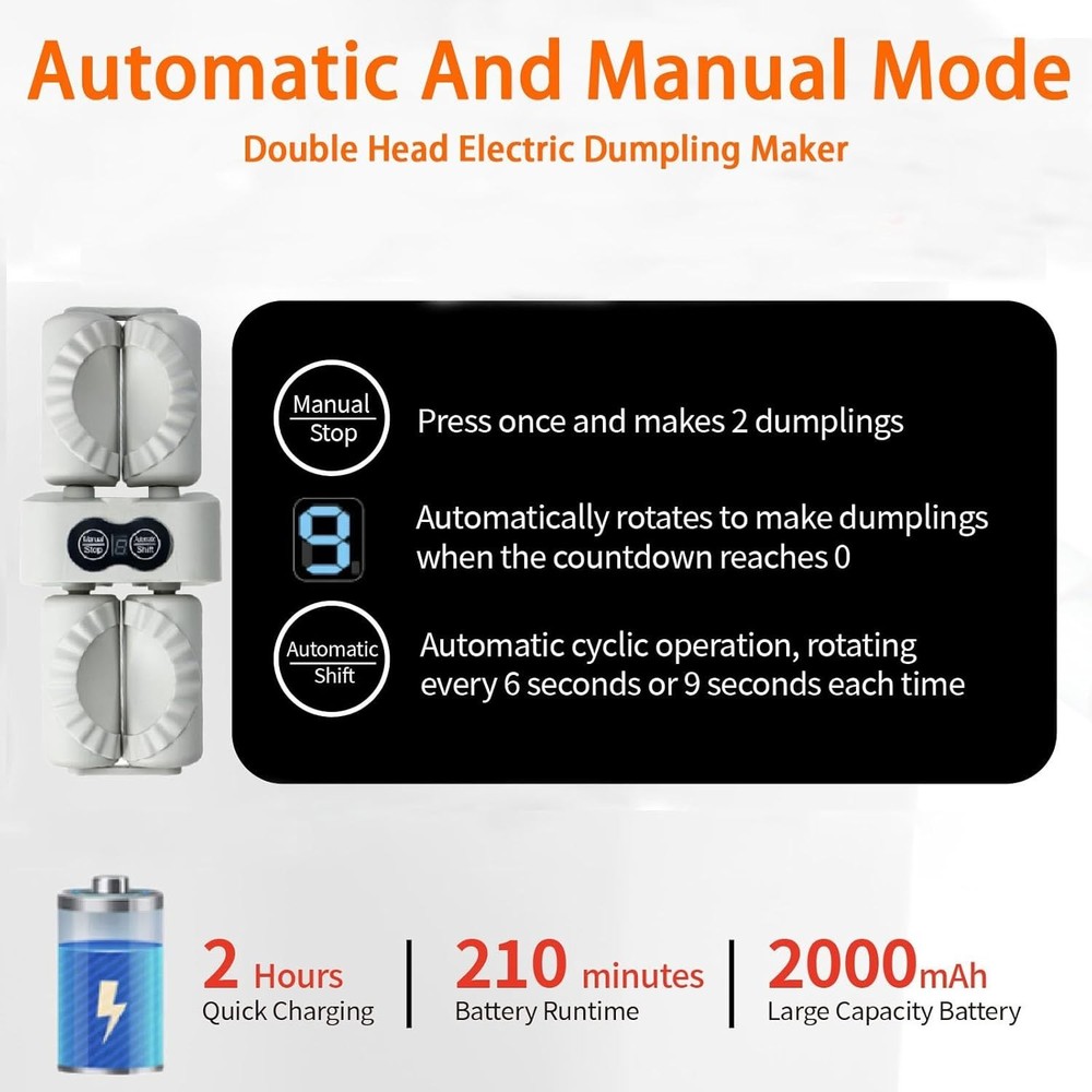 Electric Dumpling Maker Machine Double Head Auto Quick Rechargeable Kitchen Tool
