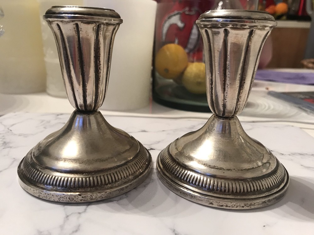 ANTIQUE STERLING SILVER ART DECO CANDLESTICKS WEIGHTED