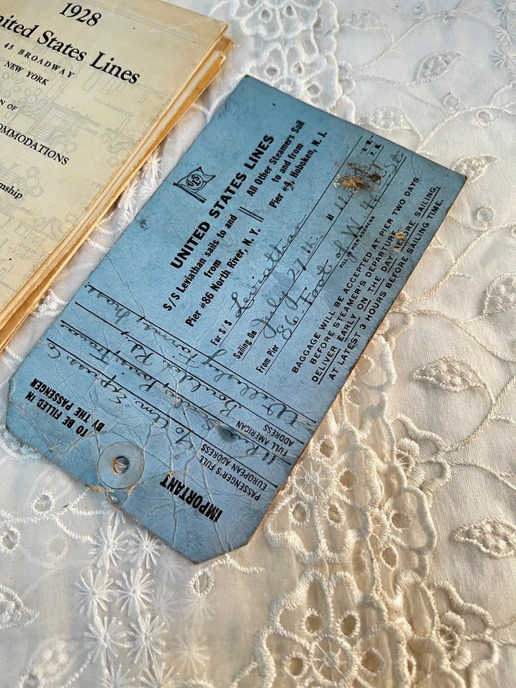 Steamship Leviathan 2nd Class Accommodation Plan August 1928 Plus Baggage Ticket