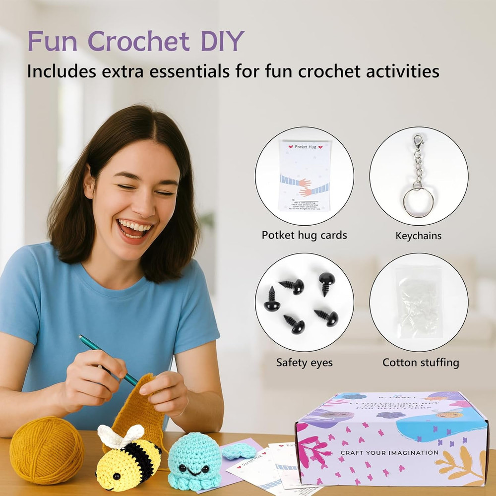Beginner Crochet Kit 81 Piece Starter Set with Yarn Hooks Guide Book