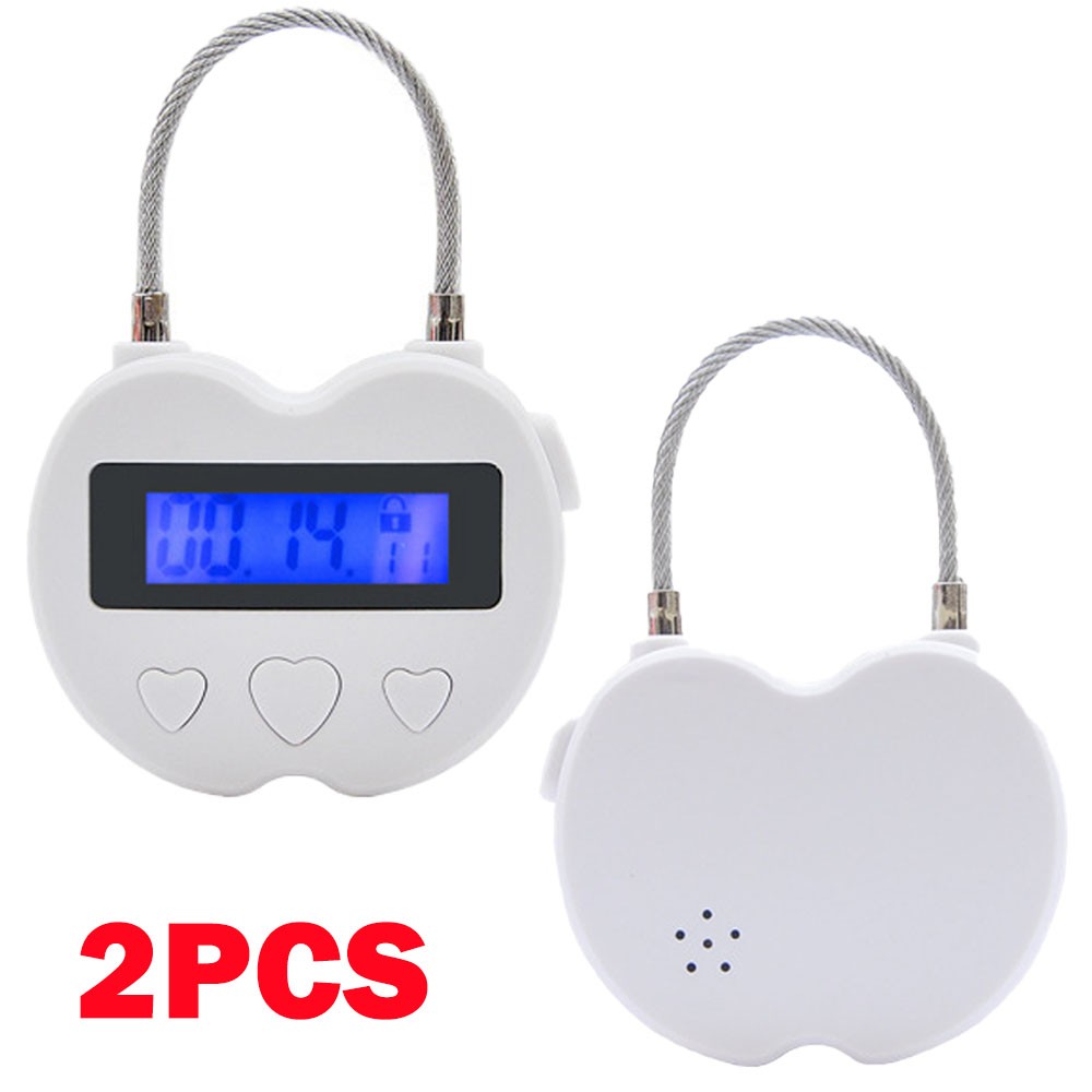 2PC White USB Rechargeable Smart Time Lock LCD Display Temporary Timer Padlock