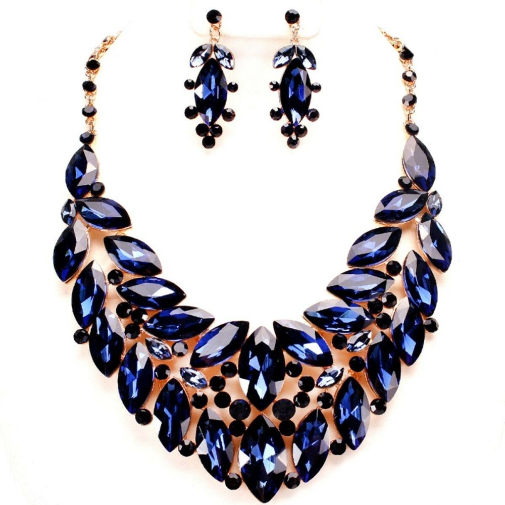 Navy Marquise Crystal Bib Set