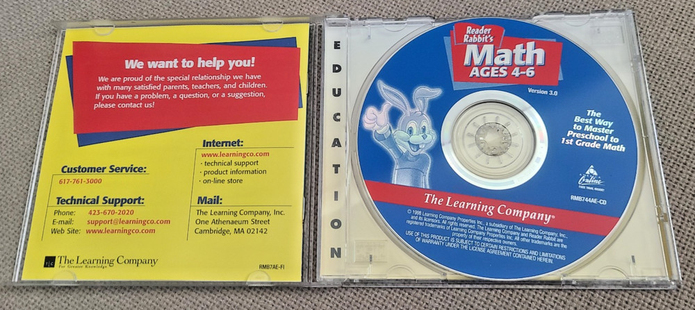 The Learning Company Reader Rabbit Personalized Math Ages 4 - 6 - (1998)