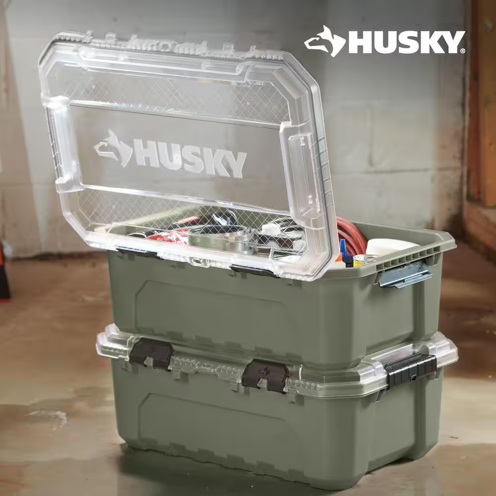 Husky Storage Container Bin Tote 2 Pack Heavy Duty Stackable Garage Workshop