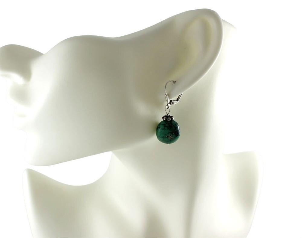 Sterling Silver Turquoise Nugget Dangle Leverback Earrings