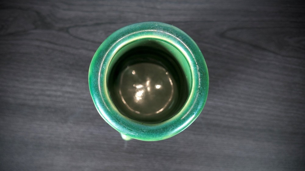 3" Green Frog Footed Bamboo Embossed Ceramic Vase Planter Pot