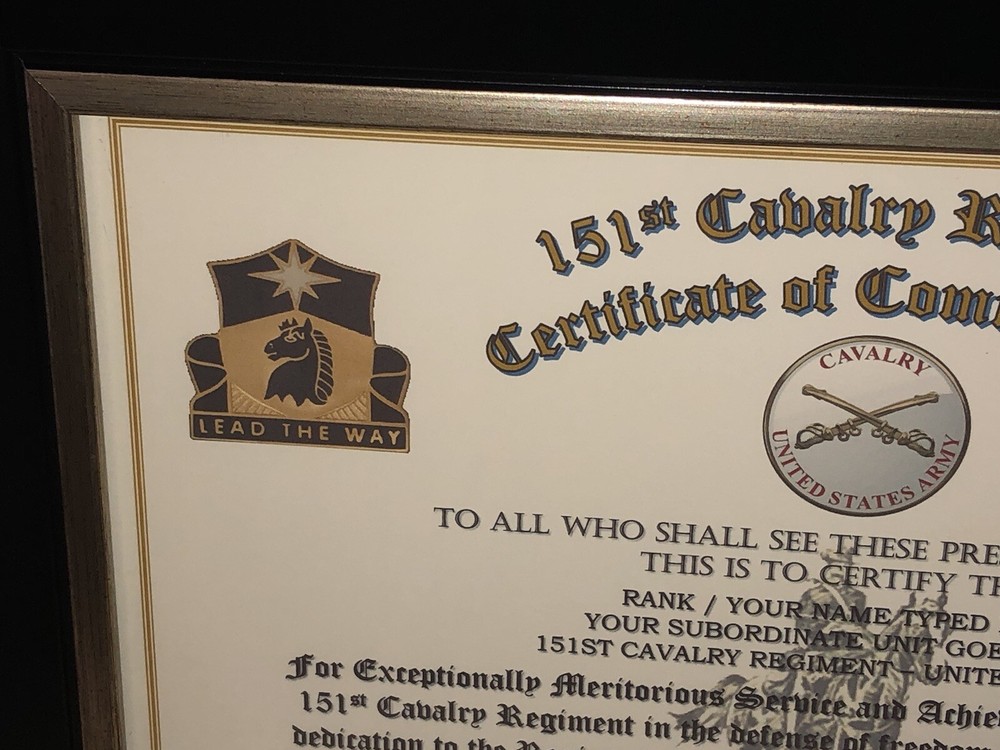 151ST U.S. CAVALRY REGIMENT / COMMEMORATIVE - CERTIFICATE OF COMMENDATION