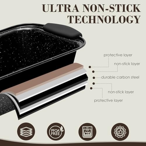 Baking Pans Set Nonstick, Bakeware Sets Stackable with Silicone Handles, Black