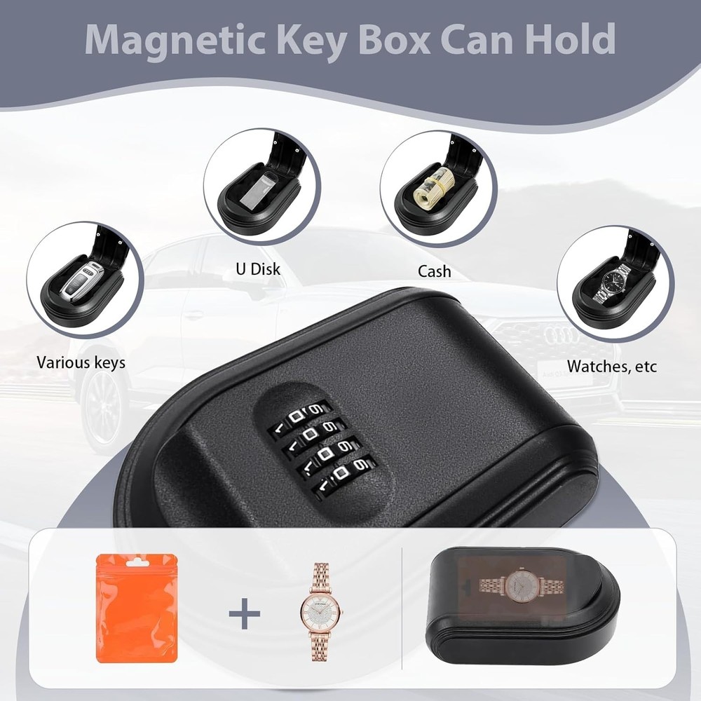 Magnetic Key Box for under Car with Combination Lock - Waterproof Hide-A-Key Hol