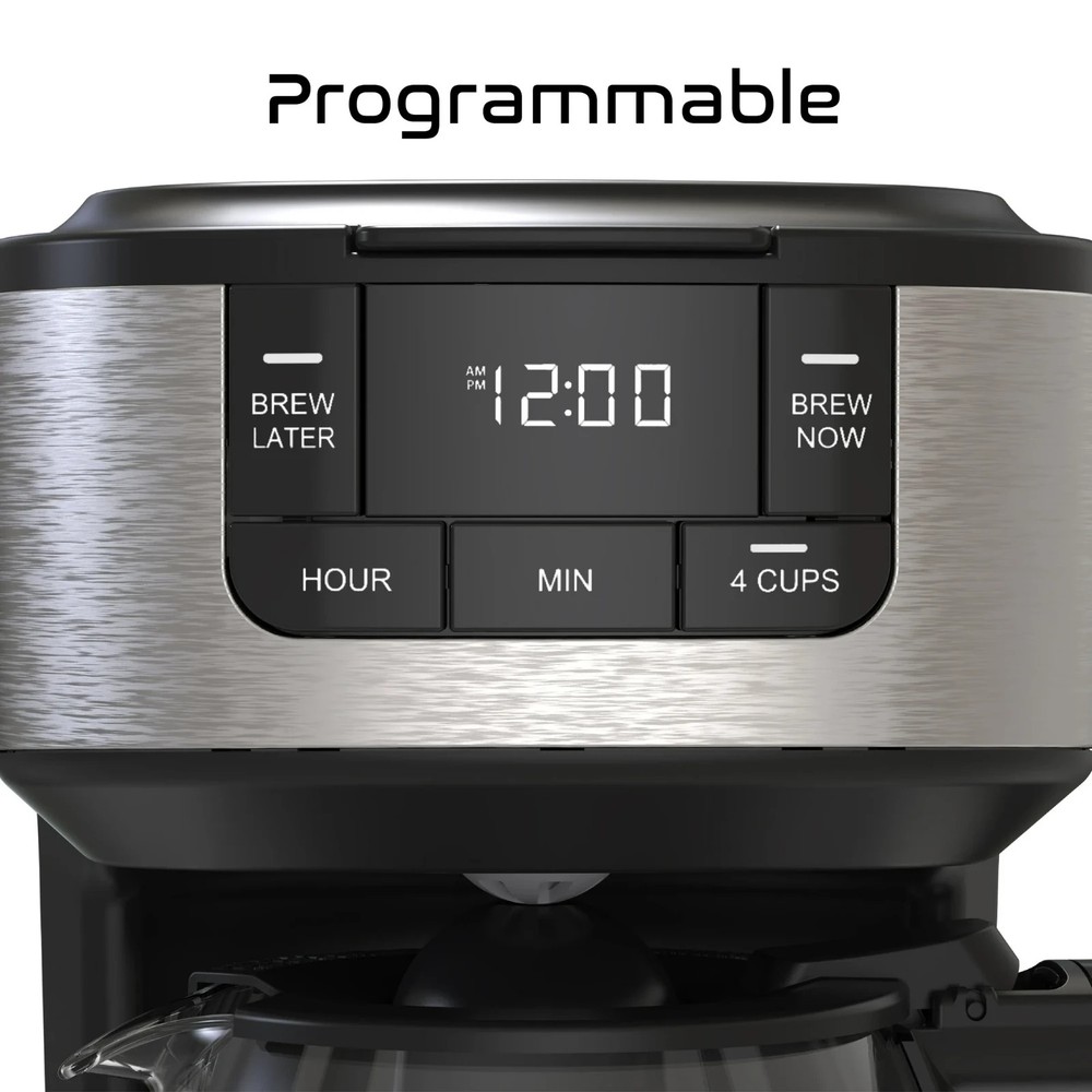 12-Cup Programmable Coffee Maker Ac-Powered Brewing Machine, Black