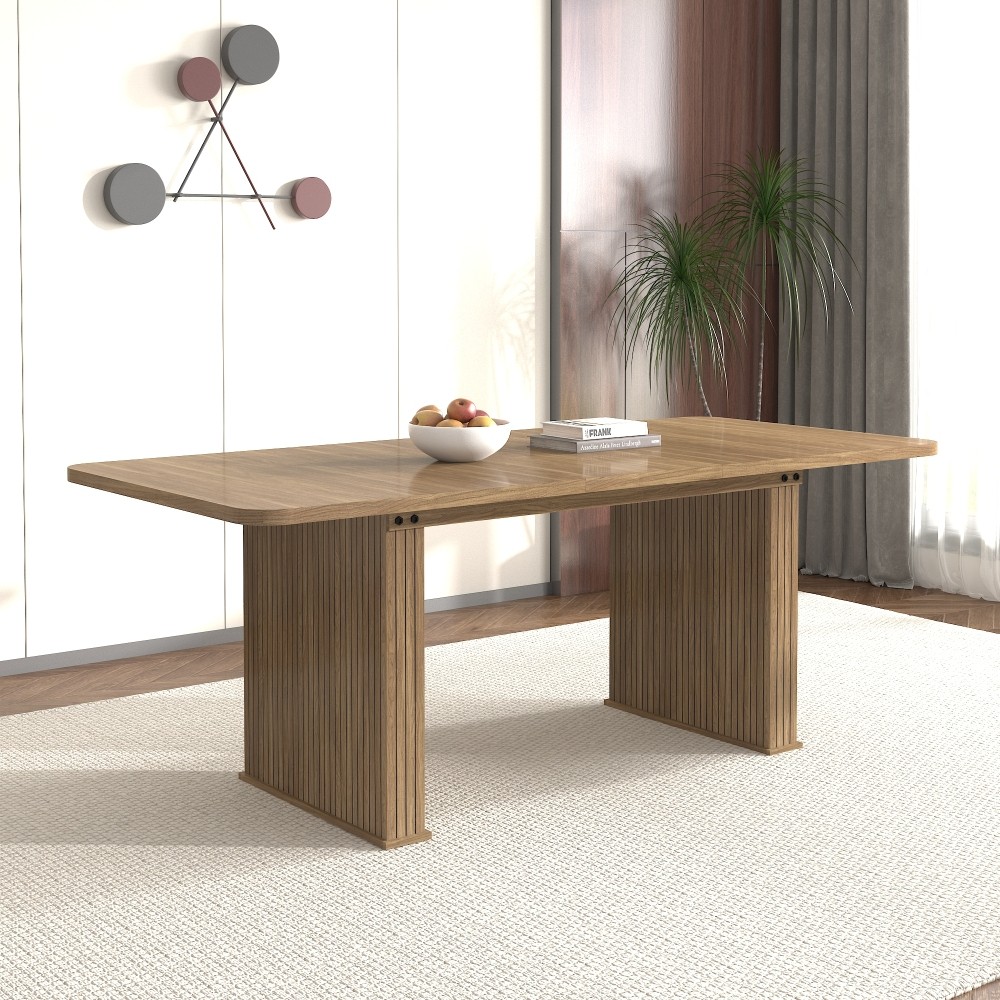 Beige Brown Extendable Dining Table Modern Wood Kitchen Table Double Robust