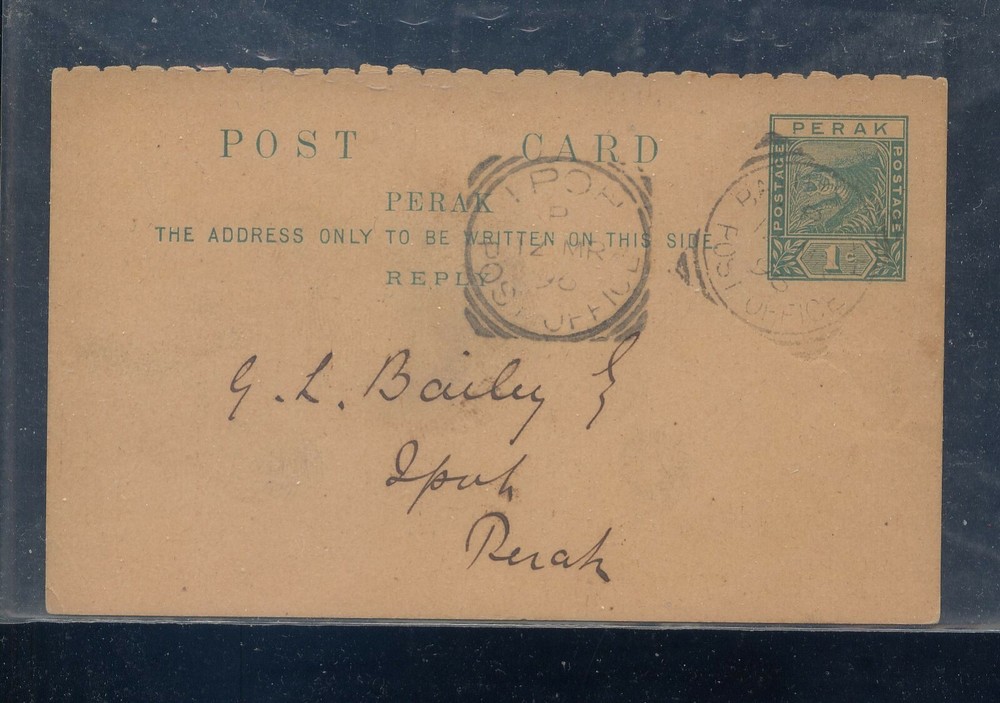 Perak  postal card, local use   1896