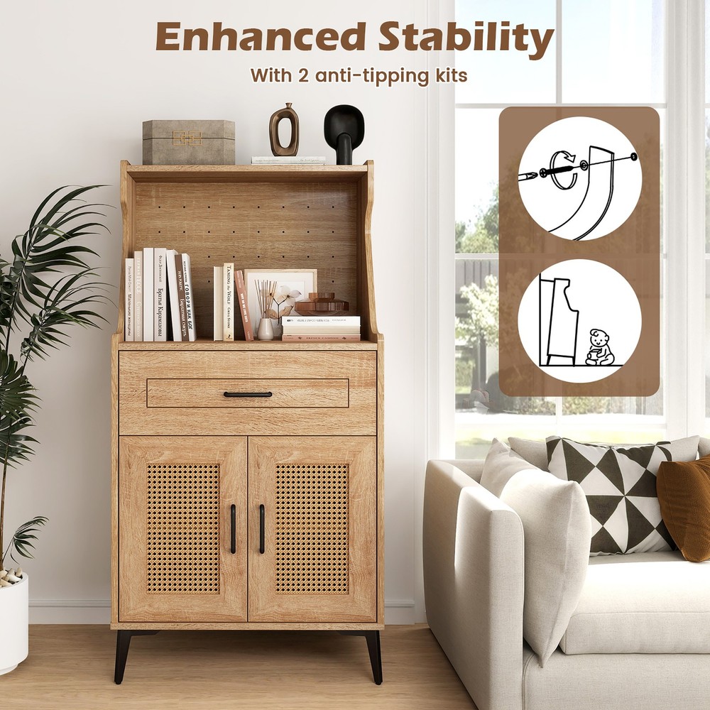 Coffee Bar Cabinet w/Pegboard Storage Drawer & Adjustable Shelf Buffet Sideboard