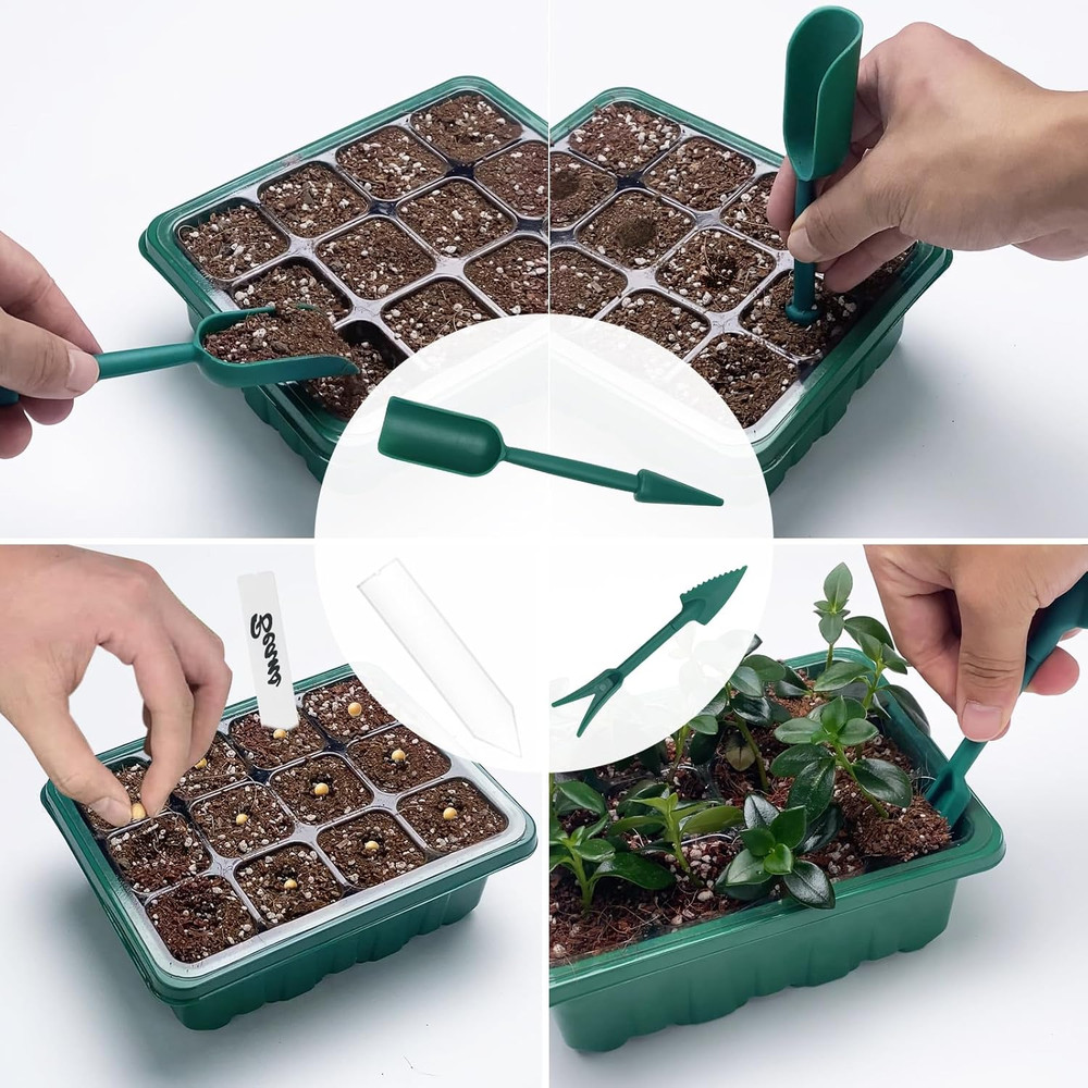 2-Pack Seed Starter Tray Kit w/ Grow Light, Humidity Dome & Timer