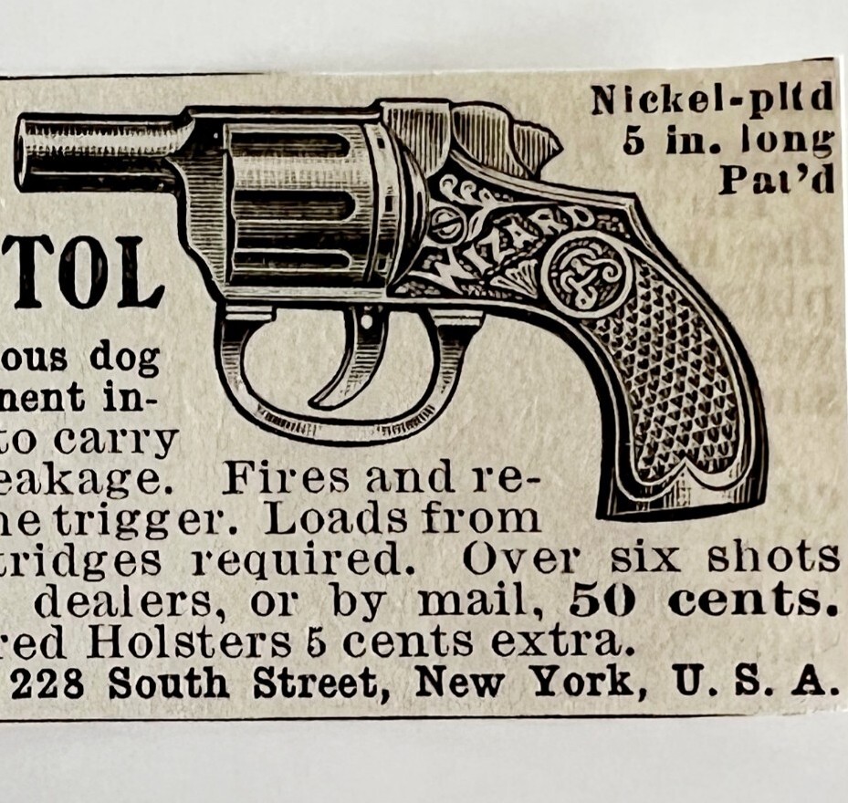 1906 Wizard Repeating Liquid Pistol Advertisement Firearms Ephemera 2.25 x 1"