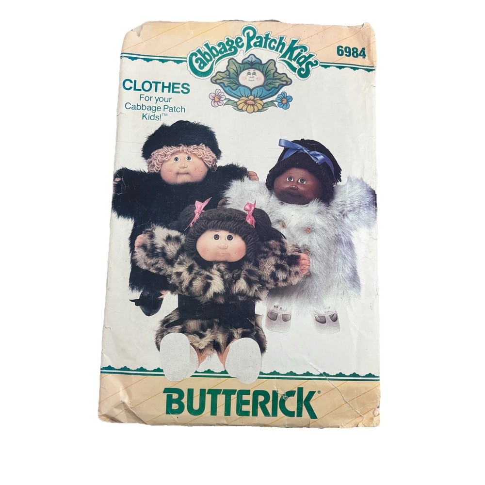 Cabbage Patch Kids Clothes Pattern Butterick 6984 Fur Coat Hat Set Vinrage