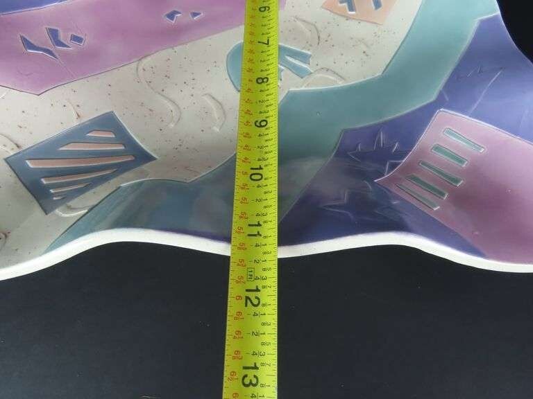 Signed Pottery Ruffled Edge Centerpiece Bowl