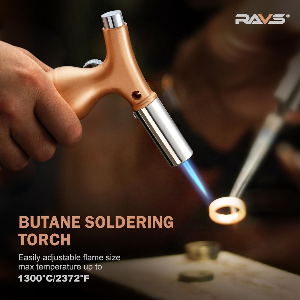 RAVS Butane Torch Lighter with Solid Copper Design, Kitchen Medium, Pink