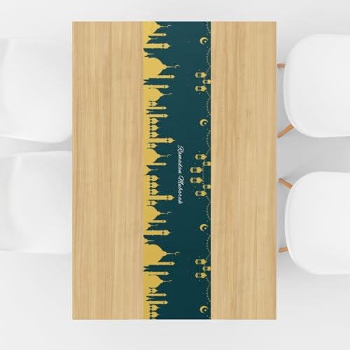 Ramadan Mubarak Table Runner, Ramadan Mosque Lantern Islamic Eid Mubarak for