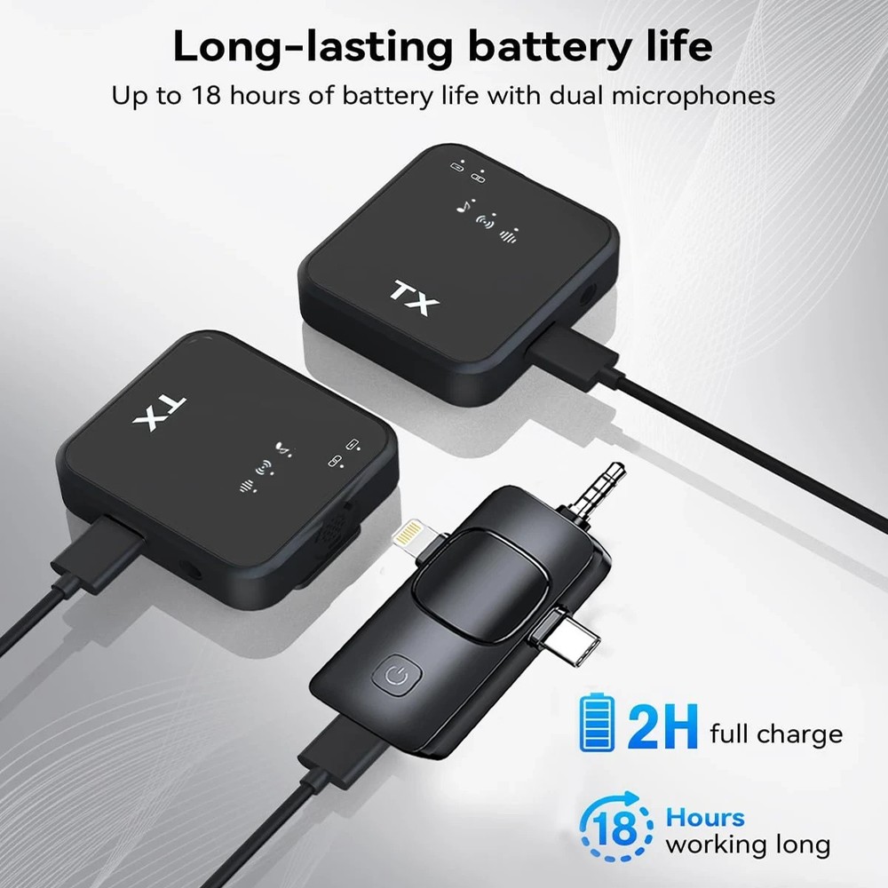 WIRELESS MICROPHONE IPHONE ANDROID TRANSMITTER RECEIVER NOISE CANCELLATION