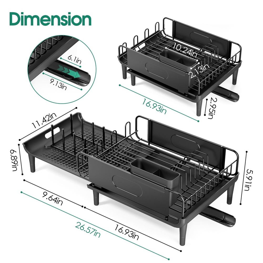 Extendable Dish Drying Rack for Kitchen Counter, Large Expandable Dish Rack w...