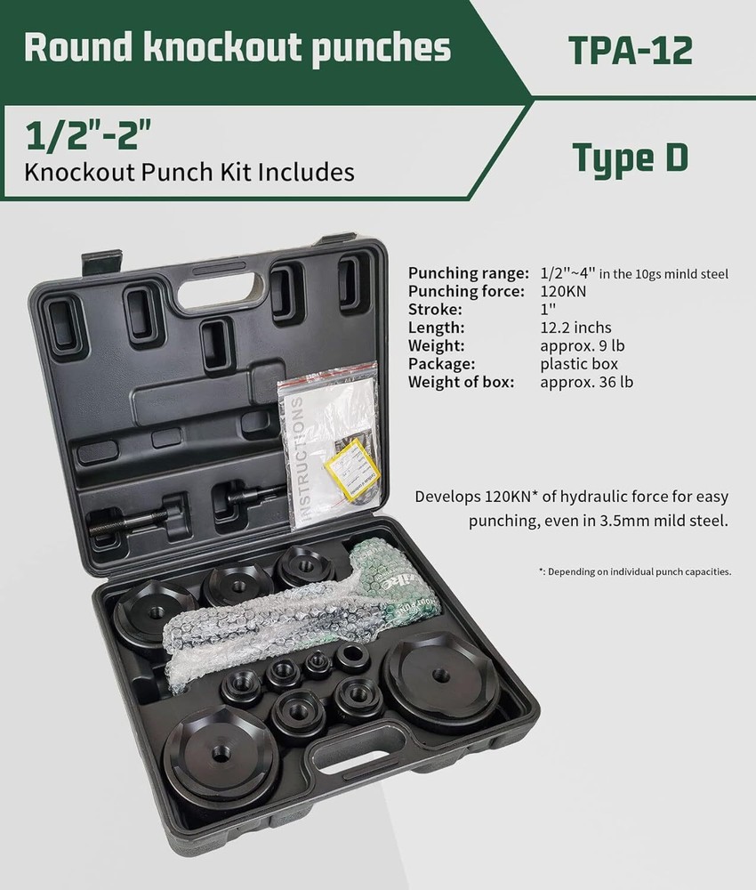 Hydraulic Knockout Punch Electrical Conduit Hole Cutter Set, Integral 1/2"~4"