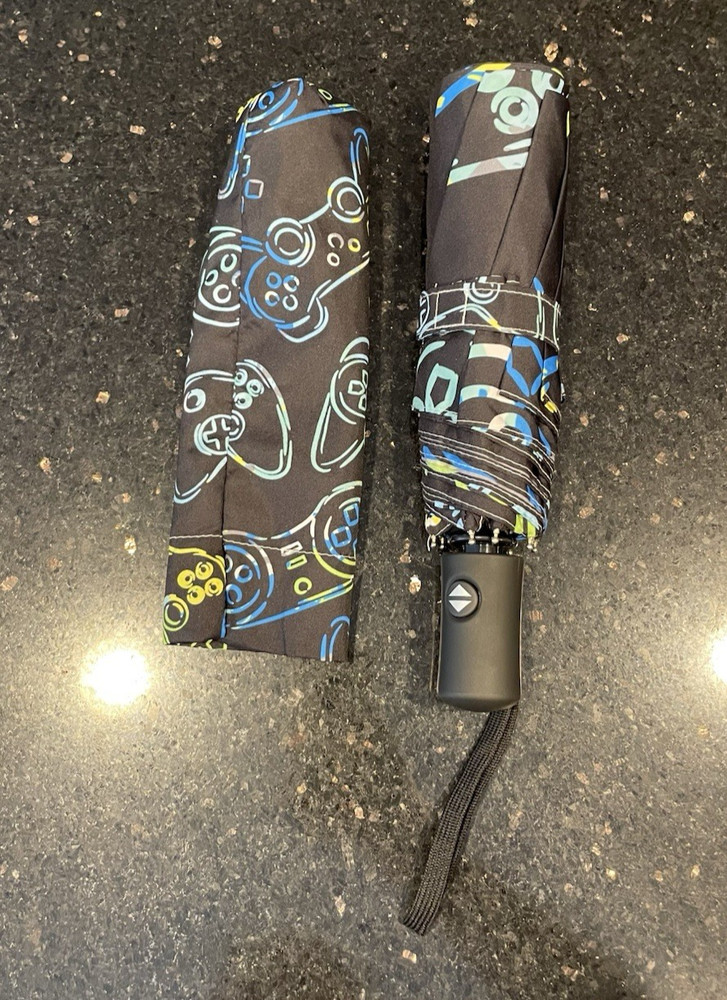 Sletend Gaming Gamepad Pattern Portable Folding Windproof Automatic Umbrella