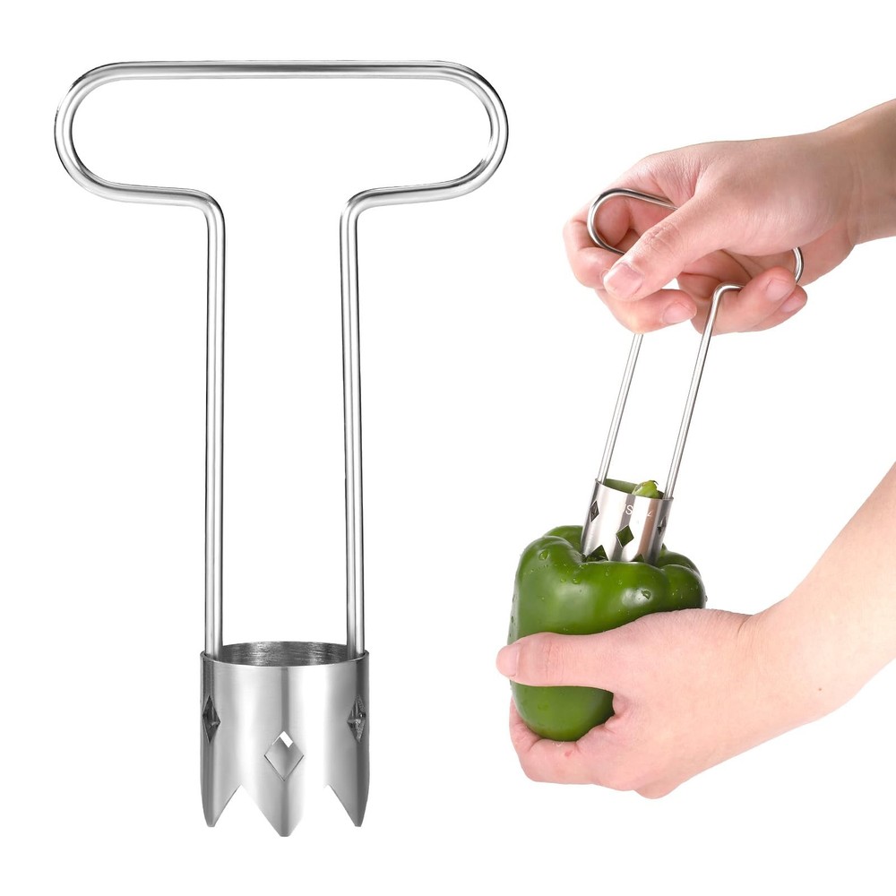 Red Bell Pepper Seed Corer, Upgraded T Shaped Vegetable and Fruit Silver