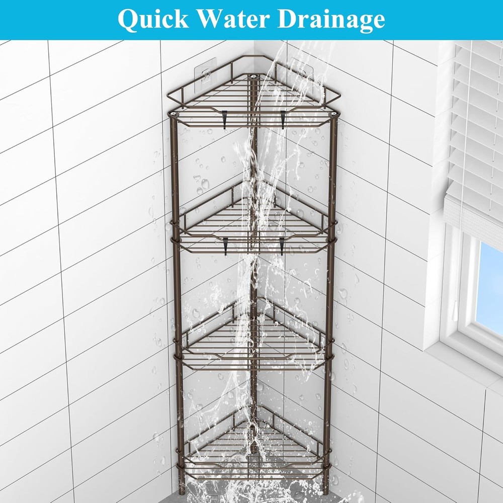 Shower shelf with hooks, bathroom shelf, copper color