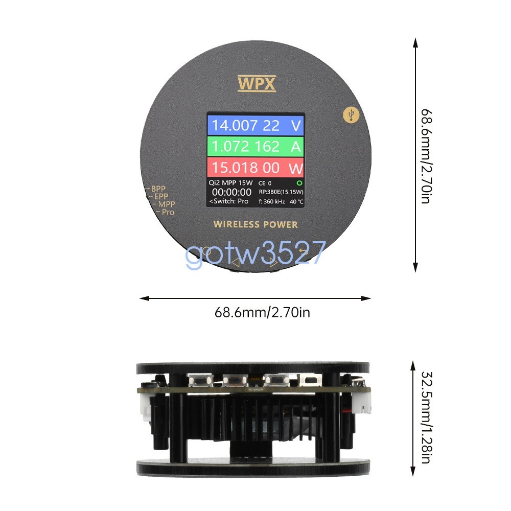 LCD Magnetic Wireless Charging Tester Voltage Current Power Meter Fast Charging